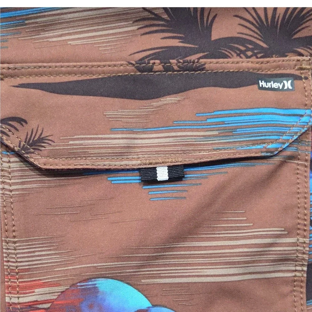 Hurley Phantom Board‎ Shorts Mens 30 Brown Tropical Palm Swim Trunks Stretch New